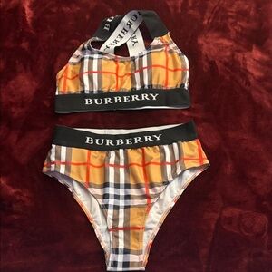 Burberry Tan Check Logo Bikini Set with Black Bands